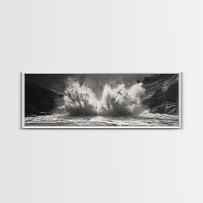 Ocean Splash, Powerful Wave Crash, Coastal Energy Wall Art, Framed Canvas Print, Modern Beach House Decor, Dynamic Living Room Art