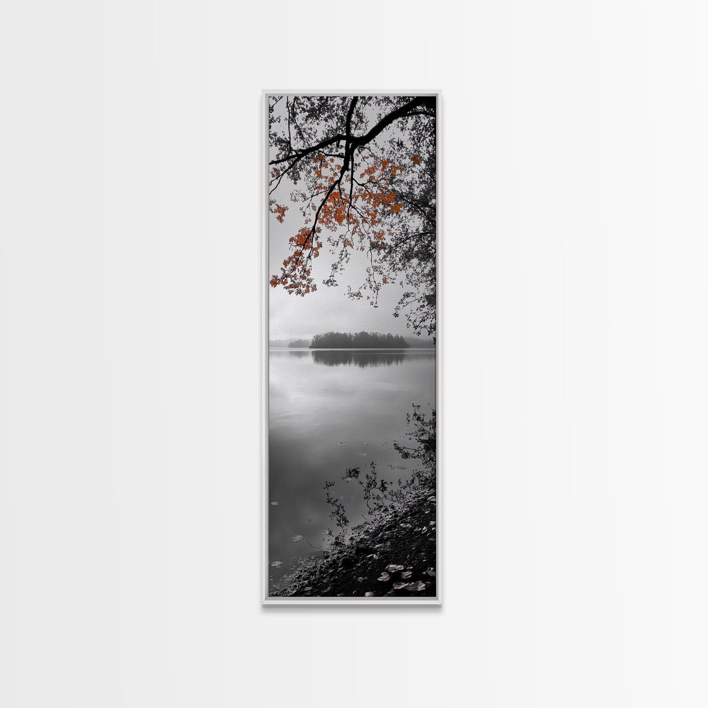 Autumn Leaves, Peaceful Lake, Misty Morning, Nature Silence, Canvas Print, Fall Wall Art, Neutral Bedroom Decor, Minimalist Photography