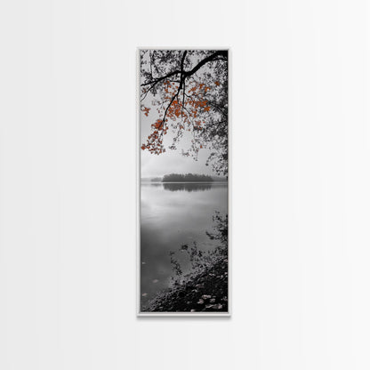 Autumn Leaves, Peaceful Lake, Misty Morning, Nature Silence, Canvas Print, Fall Wall Art, Neutral Bedroom Decor, Minimalist Photography