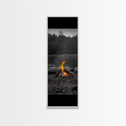Campfire Serenity, Rustic Landscape, Outdoor Flames, Canvas Print, Cabin Wall Art, Autumn Nature Decor, Adventure Themed Art