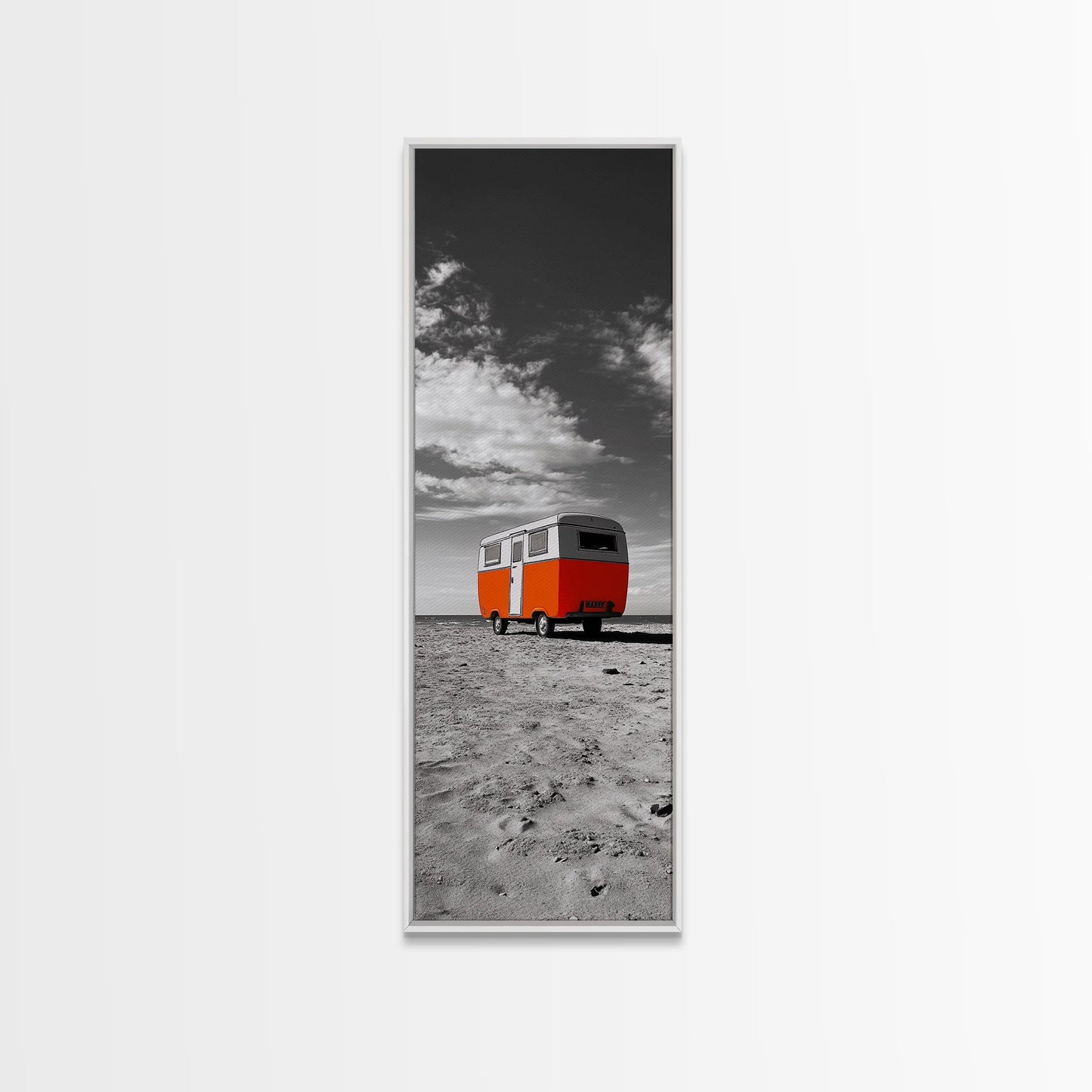 Coastal Camper Van, Beach Road Trip Art, Travel Lover Gift, Framed Canvas Print, Minimalist Seaside Decor, Van Life Wall Art, Entryway Art