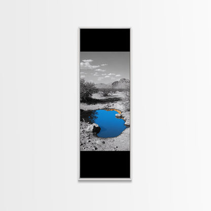 Blue Oasis, Desert Pool, Tranquil Reflection, Minimalist Landscape, Framed Canvas Print, Serene Entryway Wall Art, Calm Southwestern Decor