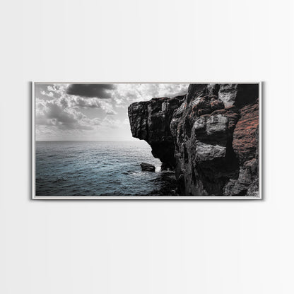 Cliff Edge, Ocean Drop, Moody Seascape, Dramatic Rock Face, Canvas Print modern landscape art, monochrome minimalist decor, bedroom wall art