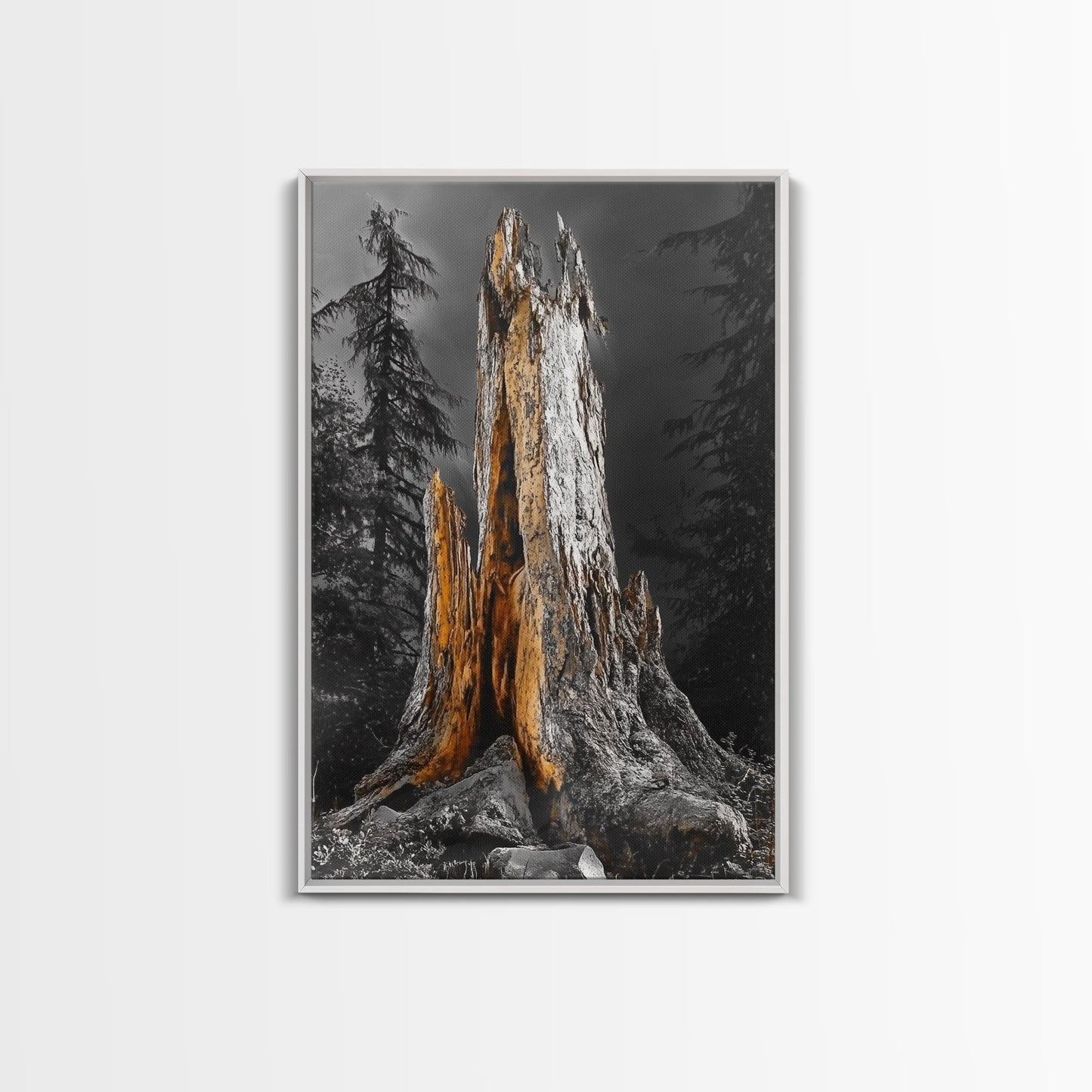 Forest Stump, Enchanted Tree, Woodland Nature, Autumn Mood, Framed Canvas Print, Rustic Wall Art, Cabin Decor, Fall Wall Accent