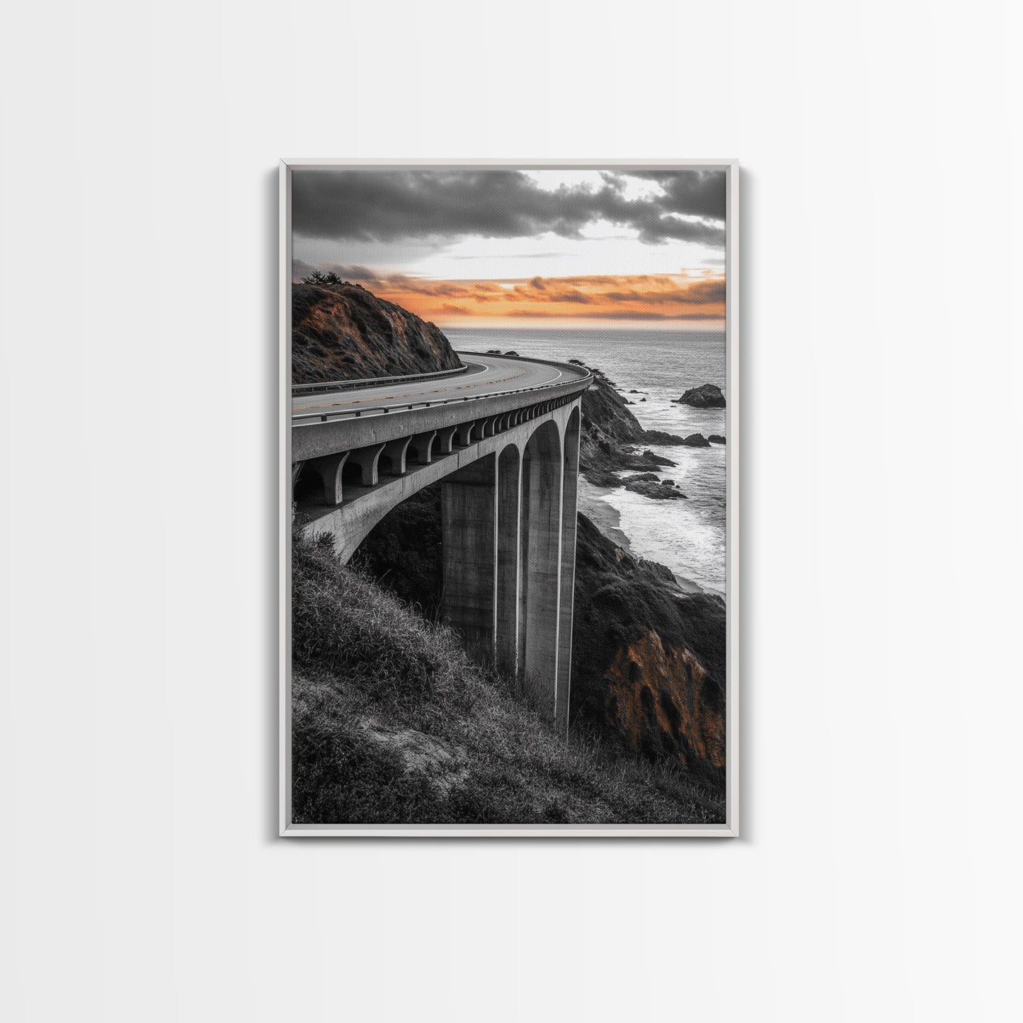 Coastal Highway, Sunset Drive, Scenic Bridge, Canvas Print, Road Trip Wall Art, Adventure Landscape Art, Living Room Statement Piece