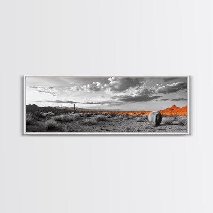 Arizona Desert Cactus, Orange Sunset Landscape, Saguaro Art, Framed Canvas Print, Western Wall Decor, Rustic Living Room Accent