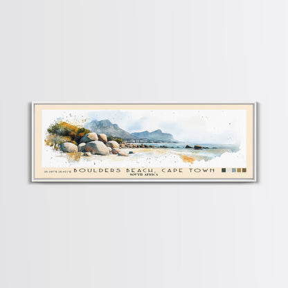 Boulders Beach, Cape Town, South Africa Watercolor Print, Vacation Gift, South Africa Wall Art, Beach Painting, Beach Decor, Large Wall Art, Wood Frame Art