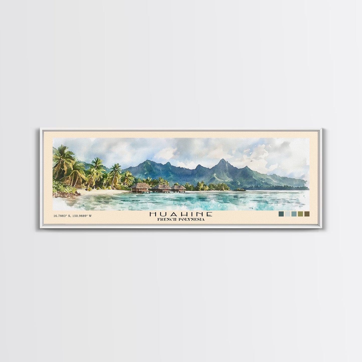 Huahine, French Polynesia Watercolor Print, Vacation Gift, French Polynesia Wall Art, Beach Painting, Beach Decor, Large Wall Art, Wood Frame Art