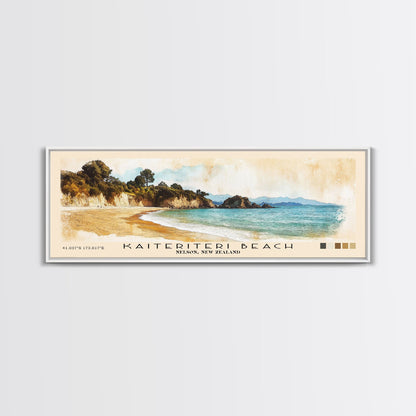 Kaiteriteri Beach, Nelson, New Zealand Watercolor Print, Vacation Gift, Nelson, New Zealand Wall Art, Beach Painting, Beach Decor, Large Wall Art, Wood Frame Art