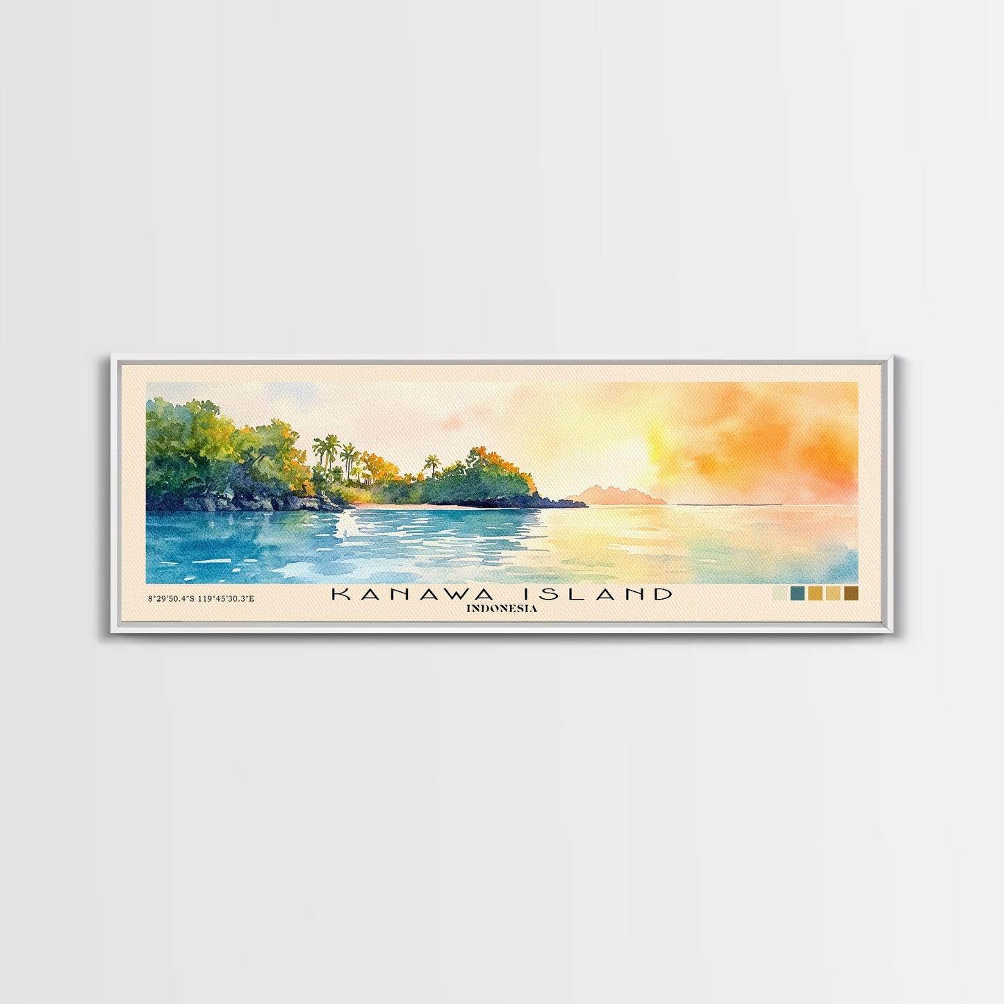 Kanawa Island, Indonesia Watercolor Print, Vacation Gift, Indonesia Wall Art, Beach Painting, Beach Decor, Large Wall Art, Wood Frame Art