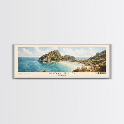 Koh Tao, Thailand Watercolor Print, Vacation Gift, Thailand Wall Art, Beach Painting, Beach Decor, Large Wall Art, Wood Frame Art