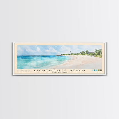 Lighthouse Beach, Turks and Caicos Watercolor Beach Print, Vacation Gift, Turks and Caicos Wall Art, Framed Canvas Print, Framed Beach Painting