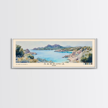 Sardinia, Italy Watercolor Beach Print, Vacation Gift, Italy Wall Art, Framed Canvas Print, Framed Beach Painting