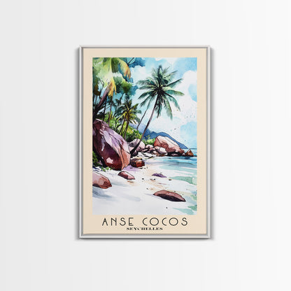 Anse Cocos, Seychelles Watercolor Beach Print, Vacation Gift, Seychelles Wall Art, Beach Painting, Beach Decor, Beach Painting