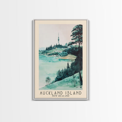 Auckland Island, New Zealand Watercolor Print, Vacation Gift, New Zealand Wall Art, Beach Painting, Beach Decor, Large Wall Art, Wood Frame Art