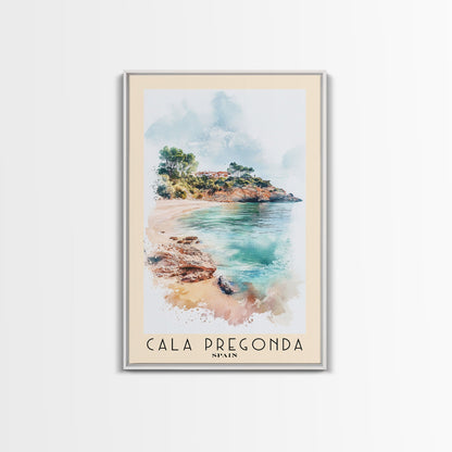 Cala Pregonda, Spain Watercolor Print, Vacation Gift, Spain Wall Art, Beach Painting, Beach Decor, Large Wall Art, Wood Frame Art