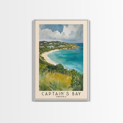 Captain's Bay, Anguila Watercolor Print, Vacation Gift, Anguila Wall Art, Beach Painting, Beach Decor, Large Wall Art, Wood Frame Art