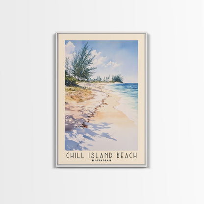 Chill Island Beach, Bahamas Watercolor Beach Print, Vacation Gift, Bahamas Wall Art, Framed Canvas Print, Framed Beach Painting