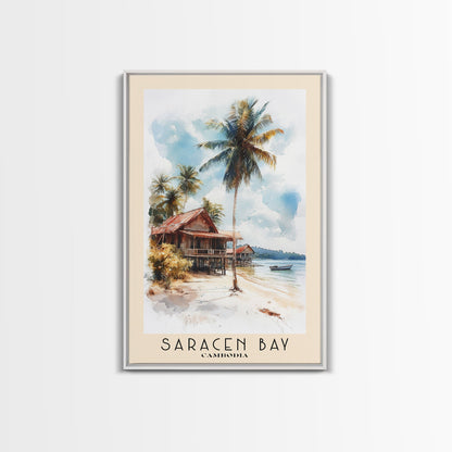 Saracen Bay, Cambodia Watercolor Print, Vacation Gift, Cambodia Wall Art, Beach Painting, Beach Decor, Large Wall Art, Wood Frame Art