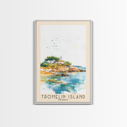 Tromelin Island, France Watercolor Beach Print, Vacation Gift, France Wall Art, Framed Canvas Print, Framed Beach Painting