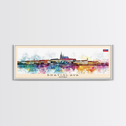 Bratislava Slovakia Wall Art, Panoramic Travel Poster, Panoramic Framed Canvas Print, City Wall Art, Wall Hanging Home Decor, Travel Art