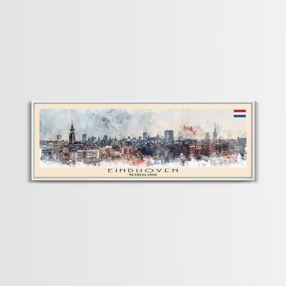 Eindhoven Netherlands Panoramic Travel Poster, Framed Canvas Print or Metal Wall Art, Travel Art, Home Decor, Panoramic Painting, Midcentury Art