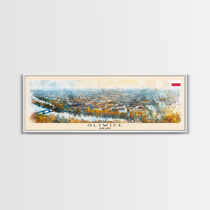 Gliwice Poland Panoramic Travel Poster, Framed Canvas Print or Metal Wall Art, Travel Art, Home Decor, Panoramic Painting, Midcentury Art