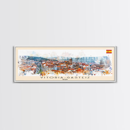 Vitoria Gasteiz Spain Travel Art, City Art, Framed Canvas Print or Metal Wall Art, Europe Travel Poster, Panoramic Wall Art, Extra Wide Wall Art