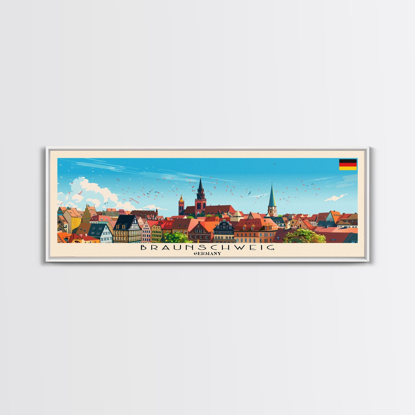 Braunschweig Germany Travel Art, City Art, Framed Canvas Print or Metal Wall Art, Europe Travel Poster, Panoramic Wall Art, Extra Wide Wall Art