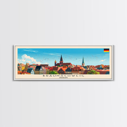 Braunschweig Germany Travel Art, City Art, Framed Canvas Print or Metal Wall Art, Europe Travel Poster, Panoramic Wall Art, Extra Wide Wall Art