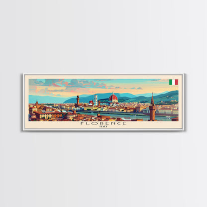 Florence Italy Panoramic Travel Poster, Framed Canvas Print or Metal Wall Art, Travel Art, Home Decor, Panoramic Painting, Midcentury Art