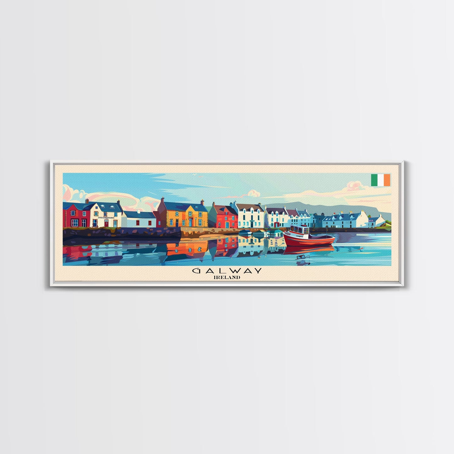 Galway Ireland Panoramic Travel Poster, Framed Canvas Print or Metal Wall Art, Travel Art, Home Decor, Panoramic Painting, Midcentury Art