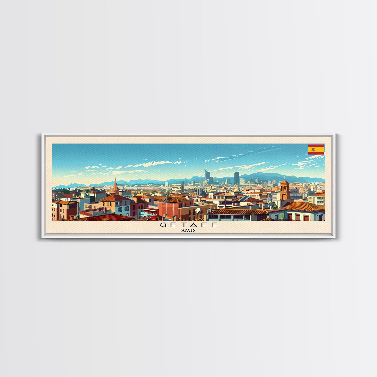 Getafe Spain Panoramic Travel Poster, Framed Canvas Print or Metal Wall Art, Travel Art, Home Decor, Panoramic Painting, Midcentury Art