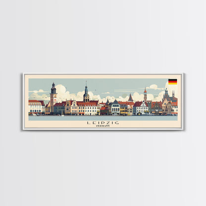 Leipzig Germany Panoramic Travel Poster, Framed Canvas Print or Metal Wall Art, Travel Art, Home Decor, Panoramic Painting, Midcentury Art