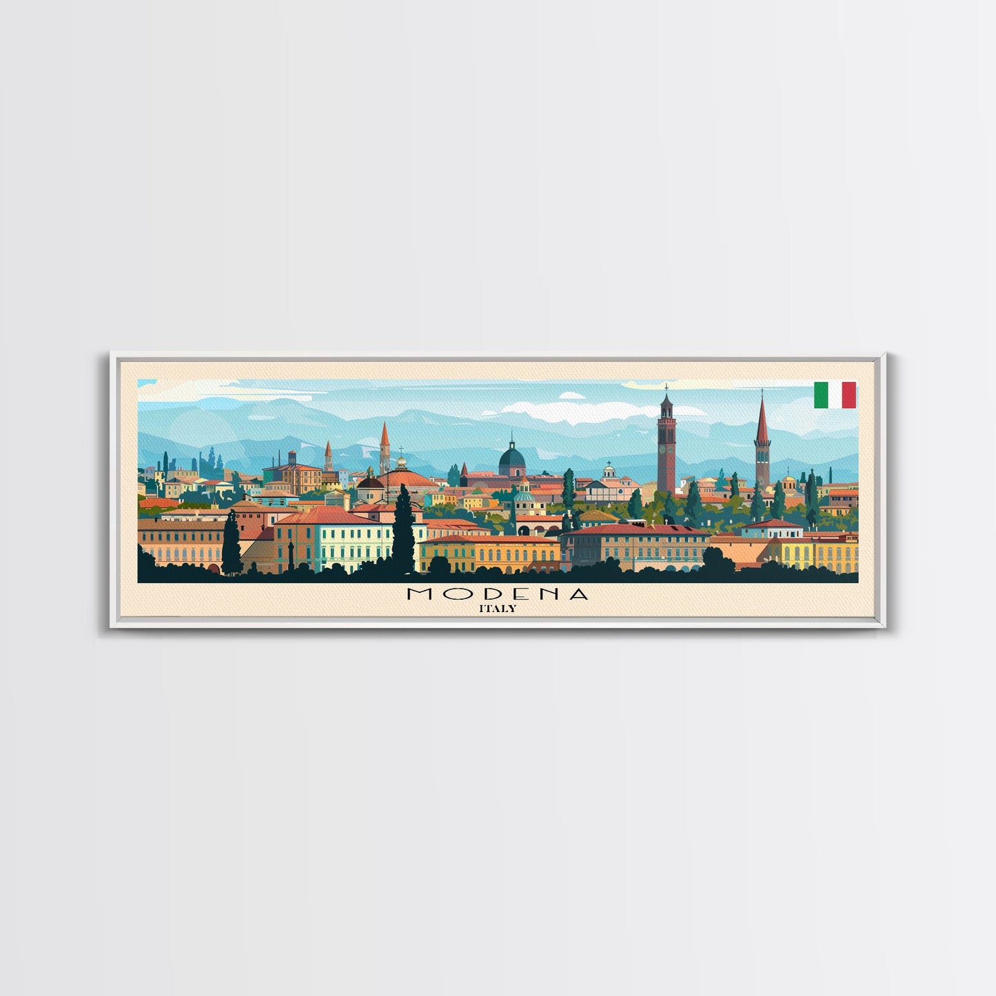 Modena Italy Travel Print Wall Art, Panoramic City Art, Travel Art, Wall Decor, Vacation Gift, Framed Canvas Print Or Metal Art
