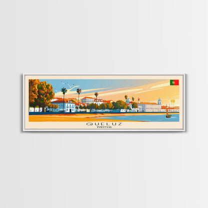 Queluz Portugal Wall Art, Panoramic Travel Poster, Panoramic Framed Canvas Print, City Wall Art, Wall Hanging Home Decor, Travel Art