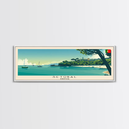 Setbal Portugal Travel Print Wall Art, Panoramic City Art, Travel Art, Wall Decor, Vacation Gift, Framed Canvas Print Or Metal Art