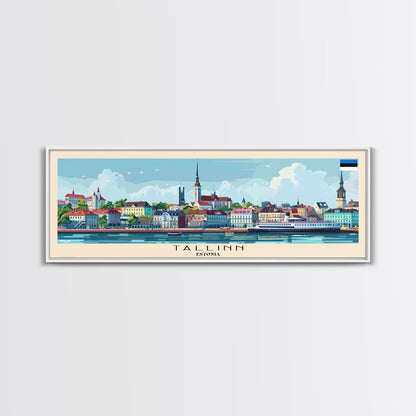 Tallinn Estonia Panoramic Travel Poster, Framed Canvas Print or Metal Wall Art, Travel Art, Home Decor, Panoramic Painting, Midcentury Art