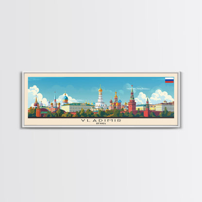 Vladikavkaz Russia Panoramic Travel Poster, Framed Canvas Print or Metal Wall Art, Travel Art, Home Decor, Panoramic Painting, Midcentury Art