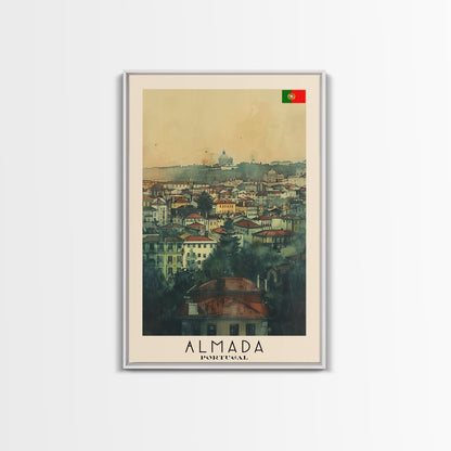 Almada Portugal Historic City Travel Poster Art, Framed Canvas Print, Beautiful Wall Art for Living Room or Bedroom, Home Decoration