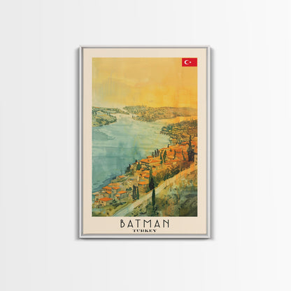 Batman Turkey Travel Poster Framed Canvas Print, Wall Art, Living Room Art, Watercolor Painting, Original Art, Vacation Gift