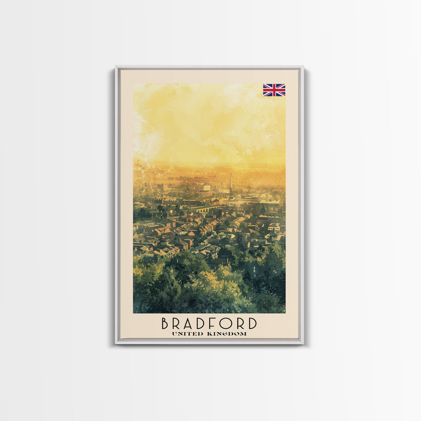 Bradford United Kingdom Travel Poster Framed Canvas Print, Wall Art, Home Decor, Travel Print, Cityscape Art, Abstract Art, Original Art