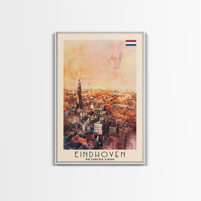 Eindhoven, Netherlands Framed Canvas Print. Modern Wall Art for Living Room or Bedroom, Cityscape Travel Poster Art.