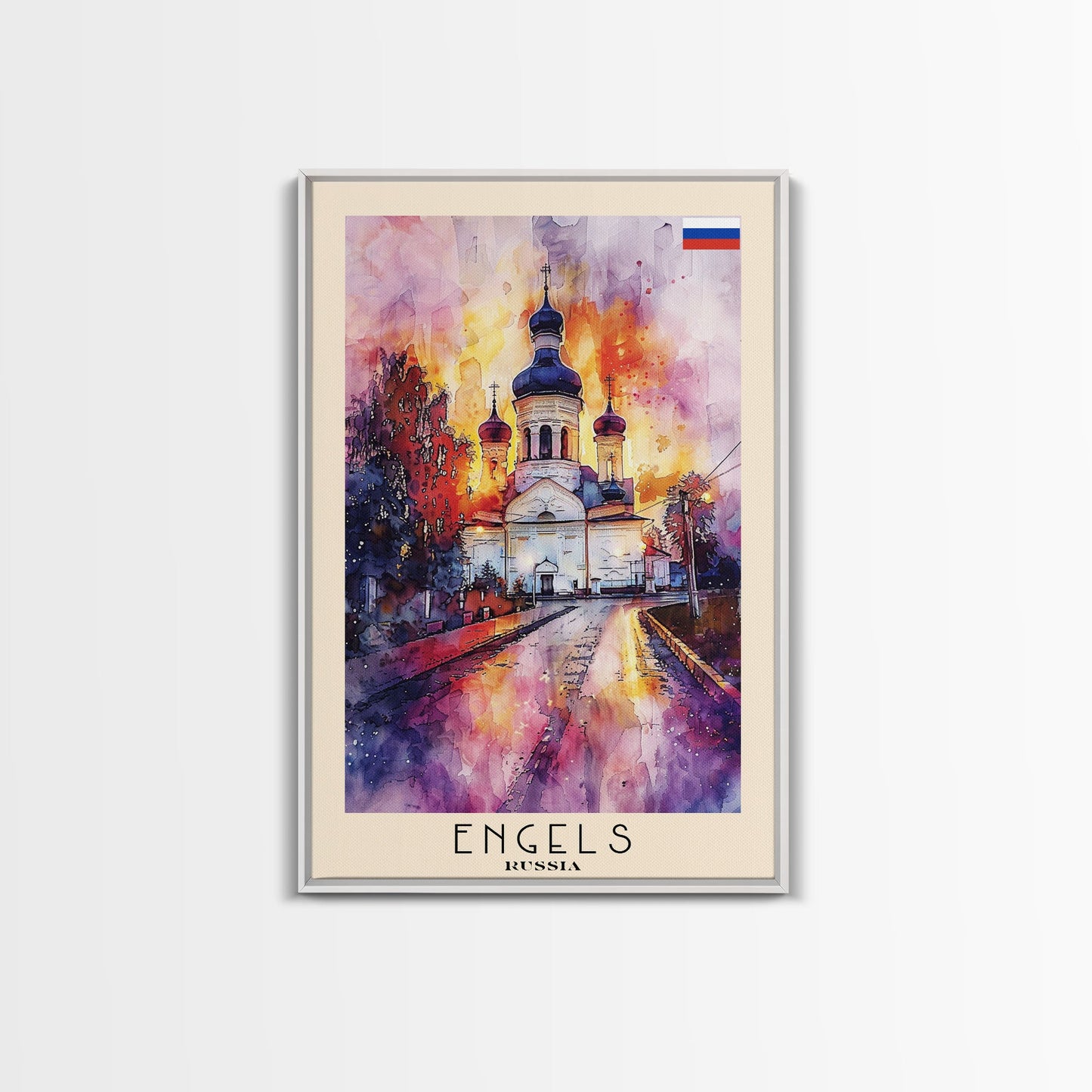 Engels, Russia Captivating Framed Canvas Print. Architectural Wall Art for Living Room or Bedroom Decor, Travel Poster.