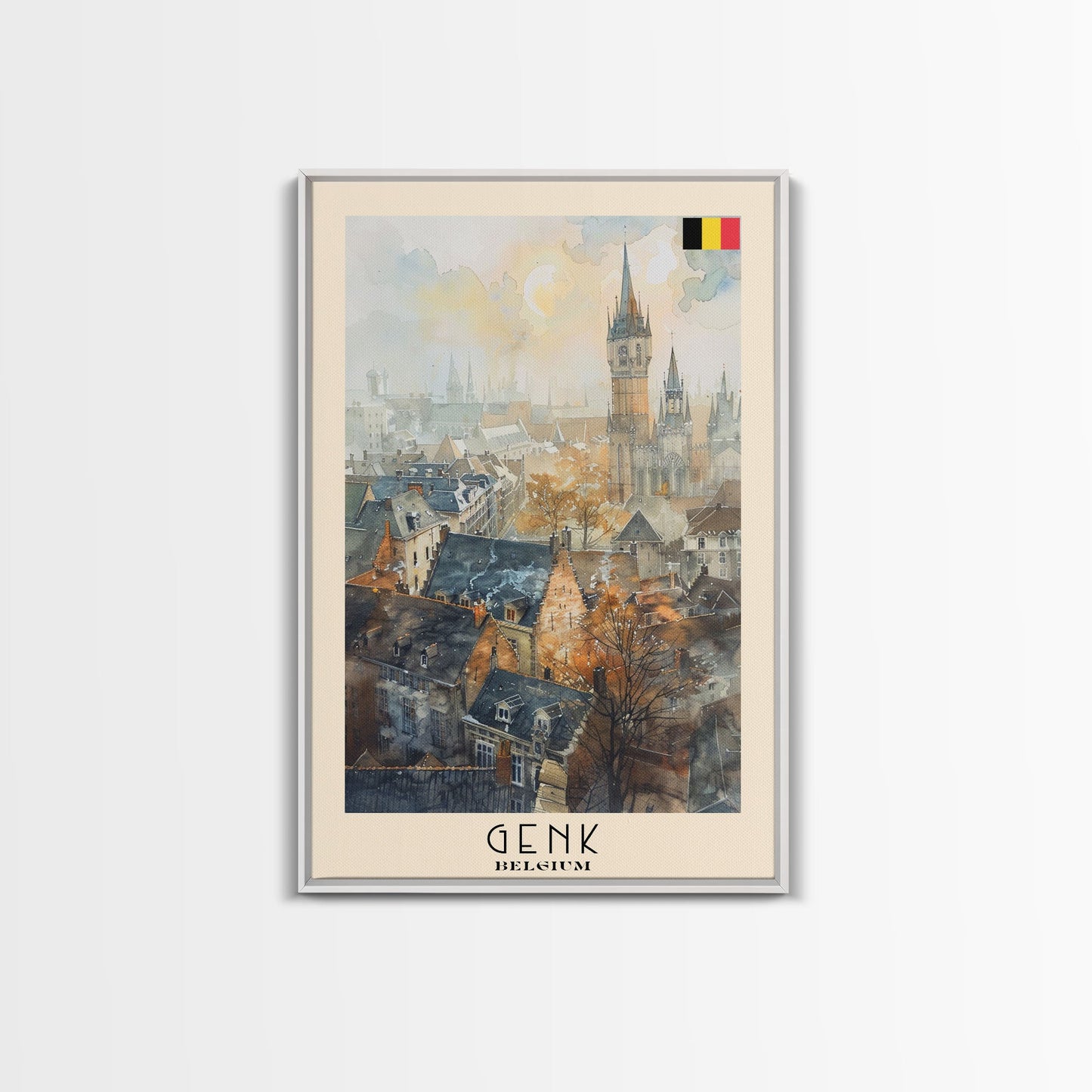 Genk, Belgium Travel Poster Art, Framed Canvas Print for Living Room or Bedroom, Historic Wall Art, Home Decoration