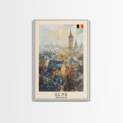 Genk, Belgium Travel Poster Art, Framed Canvas Print for Living Room or Bedroom, Historic Wall Art, Home Decoration