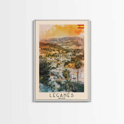 Leganes Spain Travel Poster Framed Canvas Print, Vibrant Cityscape, Watercolor Painting, Wall Art, Home Decor, Travel Print, Artistic Gift
