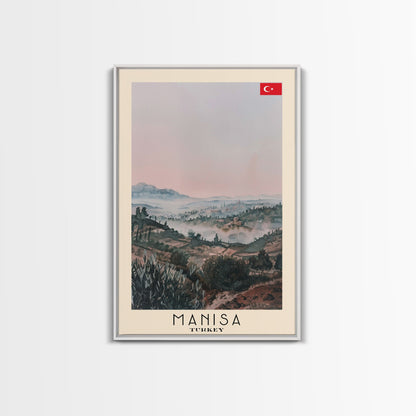 Manisa Turkey Travel Poster Framed Canvas Print, Scenic Landscape, Watercolor Art, Wall Decoration, Home Design, Travel Print, Unique Art