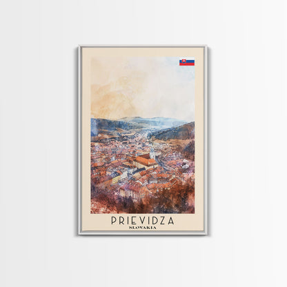 Prievidza Slovakia Travel Poster Framed Canvas Print, Watercolor Painting, Scenic Wall Art, Home Decor, Slovakian Landscape, Modern Art