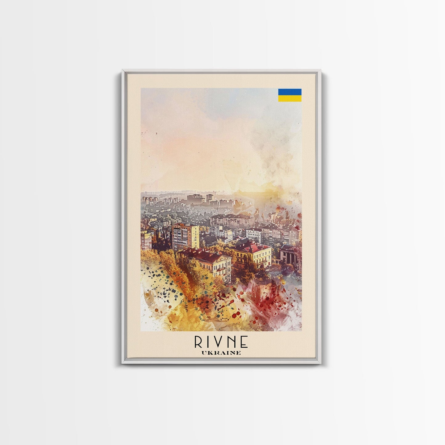 Rivne Ukraine Travel Poster Framed Canvas Print, Watercolor Painting, Scenic Wall Art, Home Decor, Ukrainian Landscape, Classic Art